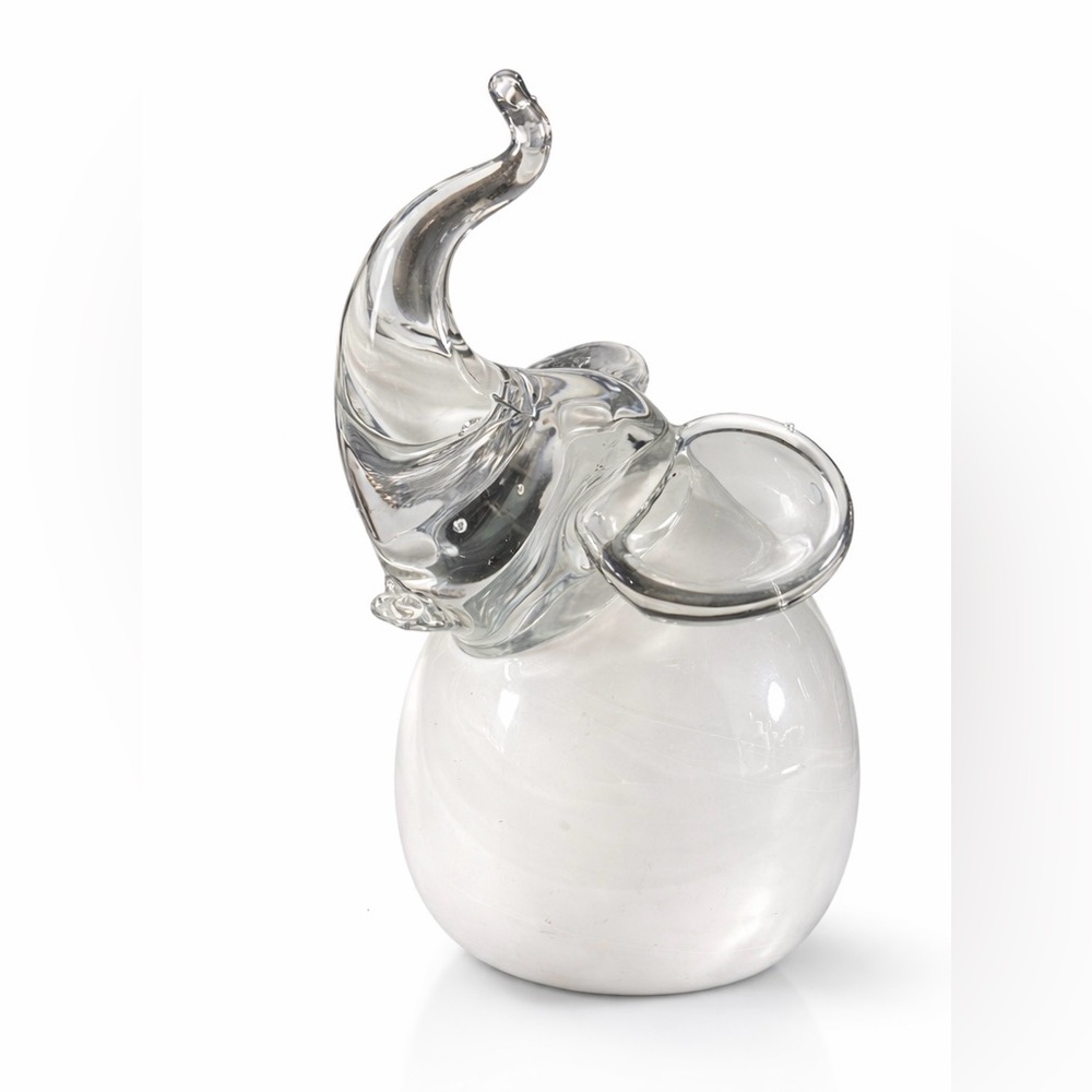 Art Glass Elephant Figurine Clear & White Blown Glass 4.75” Murano Style - Picture 1 of 8